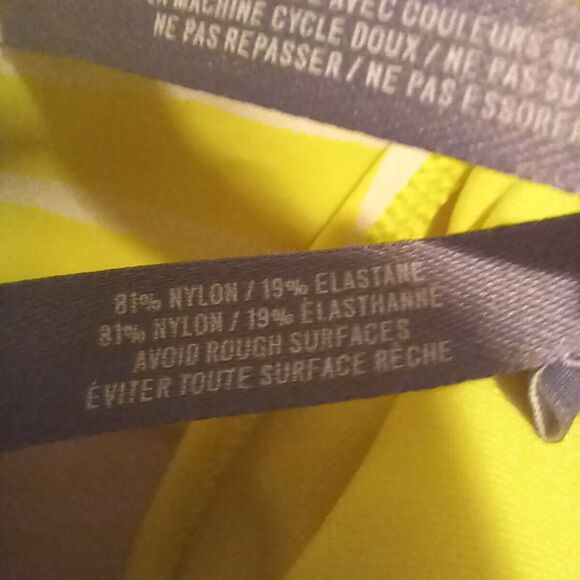 Aerie High Neck Crop Halter Swimsuit Top-Large-Tie Front-Yellow Stripe-Lined - Picture 7 of 8